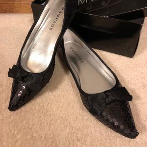 Rampage Black Sequin Pointy Flats Shoes Size 8